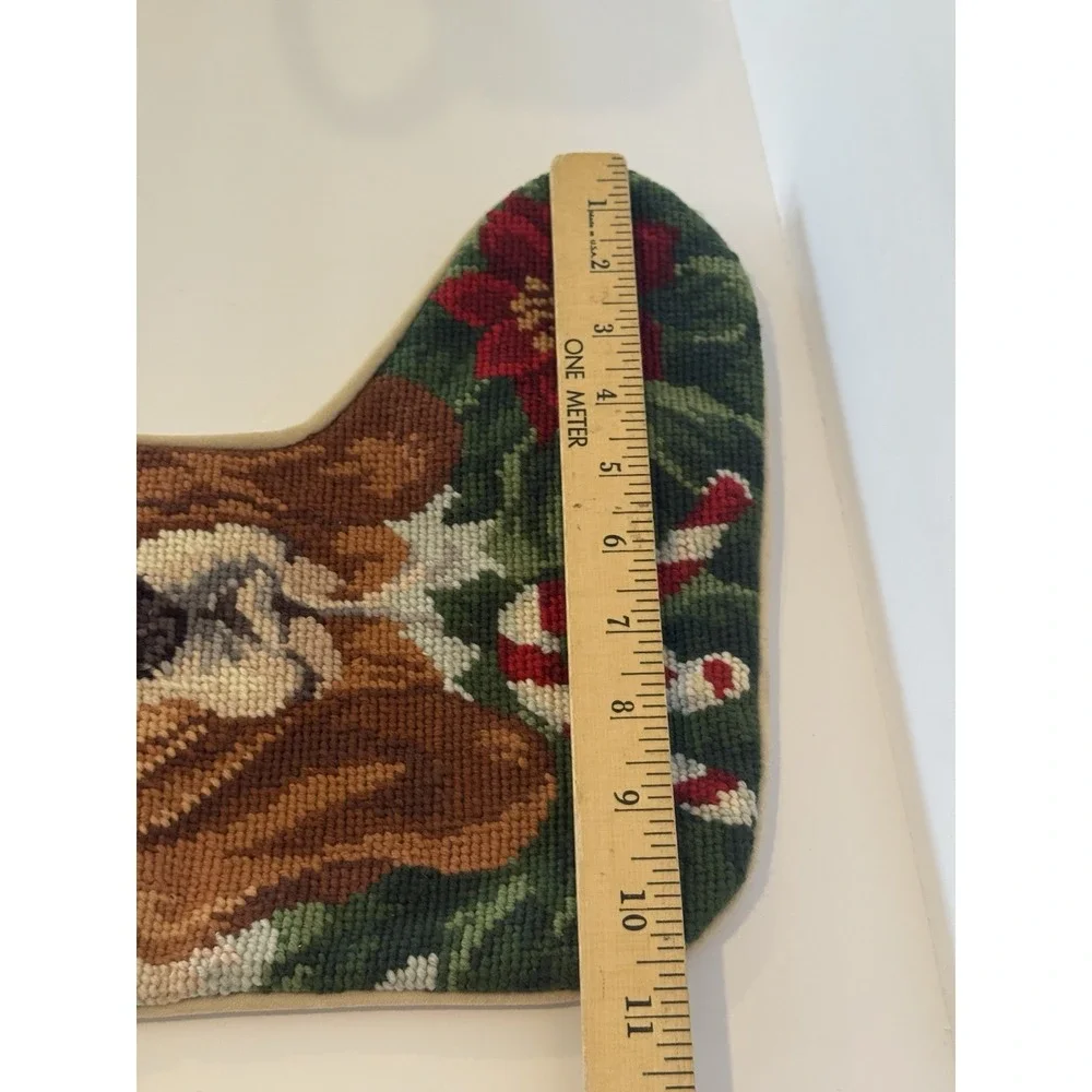 Vintage 100% Wool Needlepoint Basset Hound Dog Christmas Stocking 17
